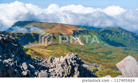 Climbing Mt. Chokai in autumn: View from the summit (Shinzan) 117405684