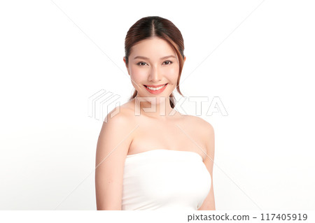 Beautiful young asian woman with clean fresh skin on white background, Face care, Facial treatment, Cosmetology, beauty and spa, Asian women portrait. 117405919