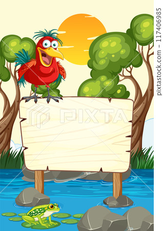 Bird and Frog by the River 117406985