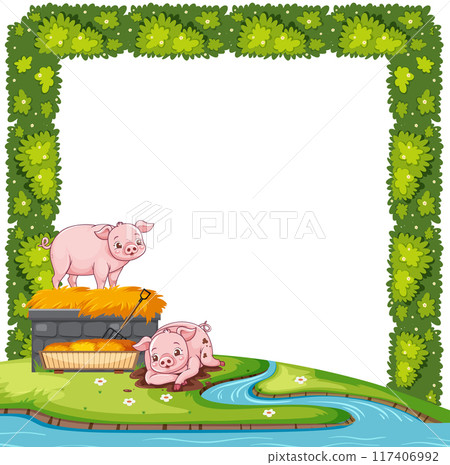 Pigs in a Farmyard Scene Pigs in a Farmyard Scene 117406992