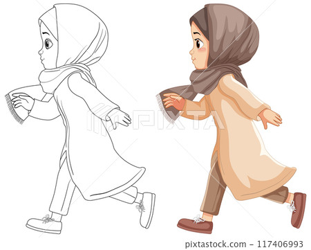 Muslim Girl Running Illustration Muslim Girl Running Illustration 117406993