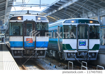 Kiha 185 系列柴油列車在高松站（JR 四國）排隊 117407081