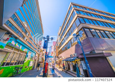 Yokohama cityscape, Japan, August. View of the west exit of Yokohama Station, Fifth Avenue, etc. 117407324