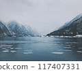 有浮冰的冬天湖 117407331