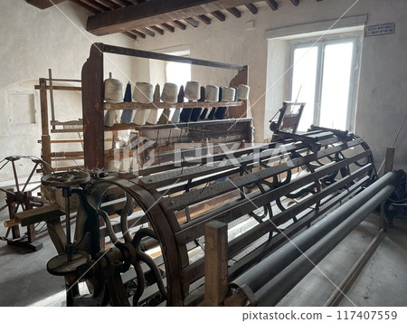 Ancient textile machinery in Rasiglia a small village in Umbria Italy Ancient textile machinery in Rasiglia a small village in Umbria Italy 117407559