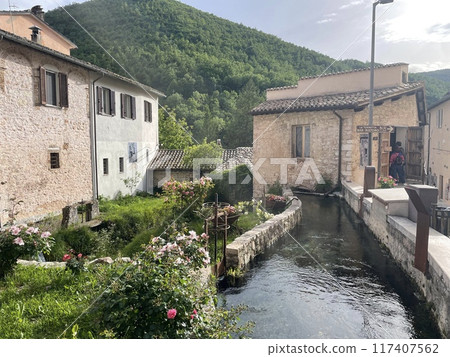 Rasiglia a small village in Umbria Italy 117407562