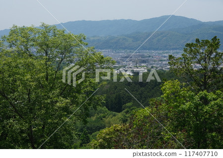 View of Kyoto's western mountains from the Imperial Mausoleum of Emperor Ichijo 117407710