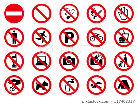 Prohibition mark No parking No photography No eating and drinking Prohibition sign Mark List 20 sets Prohibition mark No parking No photography No eating and drinking Prohibition sign Mark List 20 sets 117408337