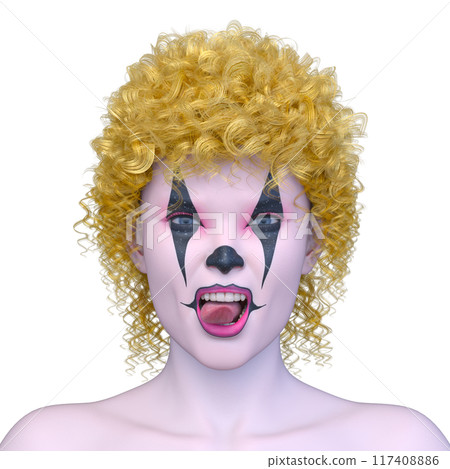 Close-up of a woman's face with clown makeup 117408886