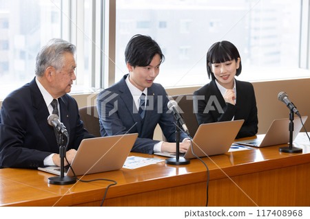 Politician round table dignified member badge meeting image 117408968