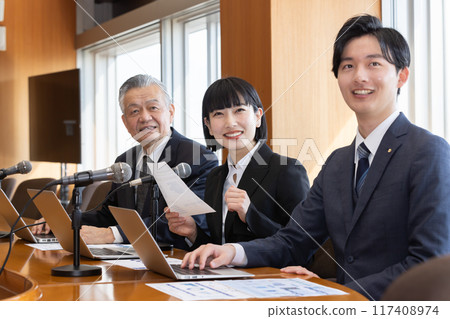 Politician round table dignified member badge meeting image 117408974