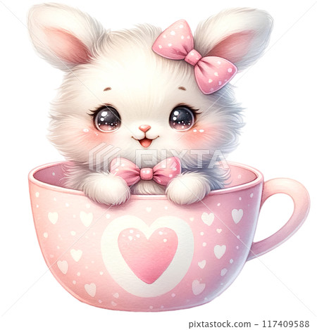 Cute rabbit in a cup of coffee cartoon  117409588