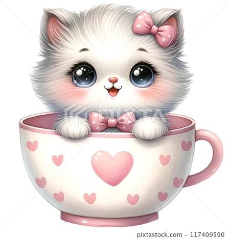 Cute cat in a cup of coffee cartoon Cute cat in a cup of coffee cartoon 117409590