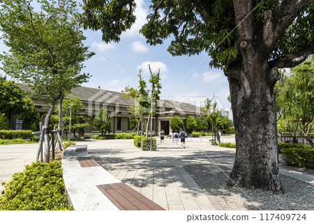 Architecture view of Former Empire Sugar Factory Taichung Office building in Taichung, Taiwan. as a part of Taichung Cultural Heritage Park.  117409724
