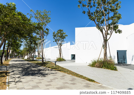 The architectural landscape of the Neiwei Arts Center in Kaohsiung, Taiwan. It is located in the Neiweipi Cultural Park Area of Kaohsiung. The architectural landscape of the Neiwei Arts Center in Kaohsiung, Taiwan. It is located in the Neiweipi Cultural Park Area of Kaohsiung. 117409885