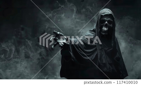 Hooded Grim Reaper with Candle in Smoky Darkness 117410010