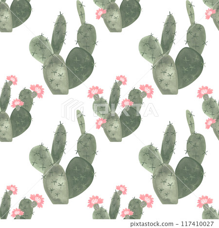 Cacti. Seamless watercolor pattern for wrapping paper, wallpaper and textiles. 117410027