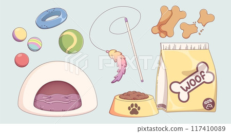 Pet shop goods set isolated on background 117410089