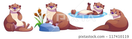 Funny otter cartoon character set. Funny otter cartoon character set. 117410119