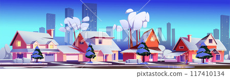 Suburb town street on Christmas eve Suburb town street on Christmas eve 117410134