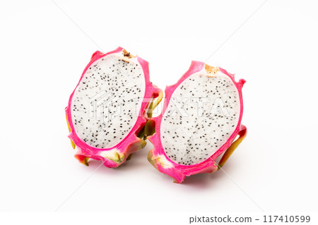 Dragon fruit cut in half 117410599