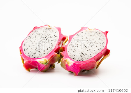 Dragon fruit cut in half 117410602