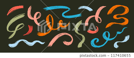 Brush line stroke squiggly paint set. Hand drawn doodle swirl wave brush curly charcoal stroke. Line squiggly paint curly hand drawn ink calligraphy elements. Vector Brush line stroke squiggly paint set. Hand drawn doodle swirl wave brush curly charcoal stroke. Line squiggly paint curly hand drawn ink calligraphy elements. Vector 117410655