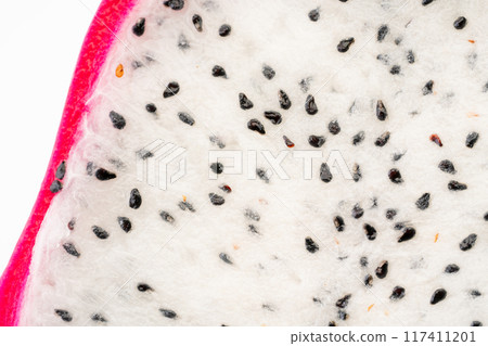 Close-up background of a cross section of dragon fruit 117411201