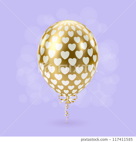 White gold balloon. Luxury realistic balloons. Heart pattern. 117411585