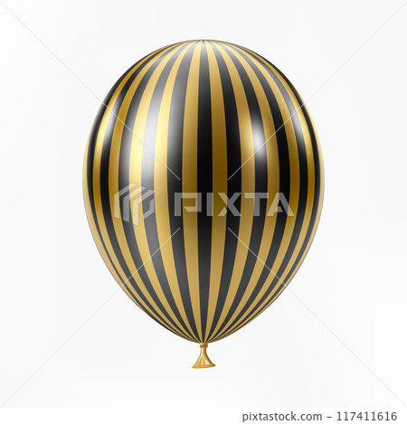 Black Gold balloon. Luxury realistic balloons. Striped pattern. 3D 117411616