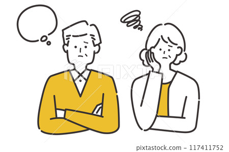一對陷入困境/憂心忡忡的老年夫婦/老年人的插圖素材(男/女60多歲、70多歲、80多歲) 一對陷入困境/憂心忡忡的老年夫婦/老年人的插圖素材(男/女60多歲、70多歲、80多歲) 117411752