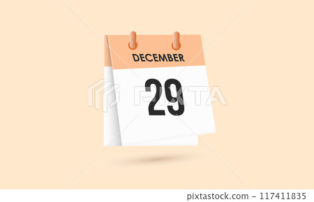 December 29 - calendar and Time planner. Daily Calendar Icon reminder. Vector Illustration. 117411835