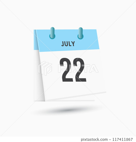 July 22 - calendar and Time planner. Daily Calendar Icon reminder. Vector Illustration. 117411867