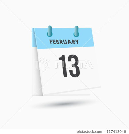 February 13 - calendar and Time planner. Daily Calendar Icon reminder. Vector Illustration. 117412046