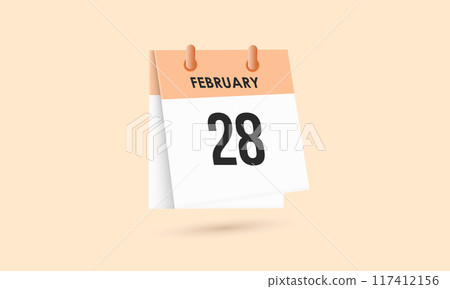 February 28 - calendar and Time planner. Daily Calendar Icon reminder. Vector Illustration. 117412156
