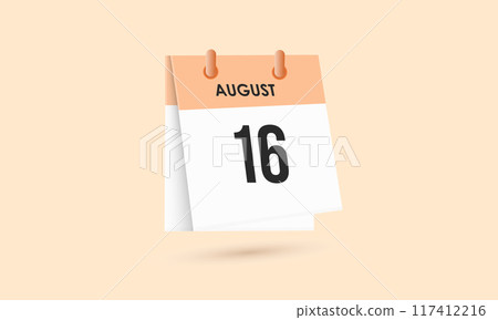 August 16 - calendar and Time planner. Daily Calendar Icon reminder. Vector Illustration. 117412216