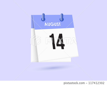 August 14 - calendar and Time planner. Daily Calendar Icon reminder. Vector Illustration. 117412302