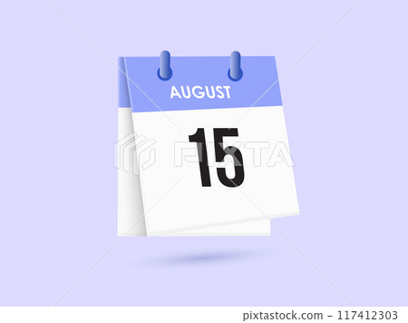 August 15 - calendar and Time planner. Daily Calendar Icon reminder. Vector Illustration. 117412303