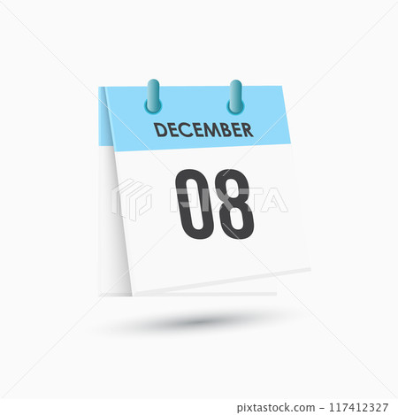 December 8 - calendar and Time planner. Daily Calendar Icon reminder. Vector Illustration. 117412327
