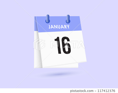 January 16 - calendar and Time planner. Daily Calendar Icon reminder. Vector Illustration. 117412376