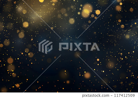 Gold Glitter Particles on Dark Background 117412509