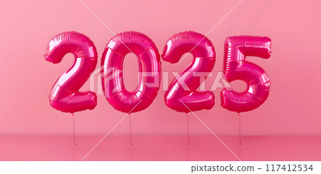 Pink 2025 Balloon Numbers on Pink Background 117412534