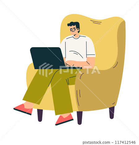Multitasking Man Character at Laptop Doing Multiple Task Vector Illustration Multitasking Man Character at Laptop Doing Multiple Task Vector Illustration 117412546