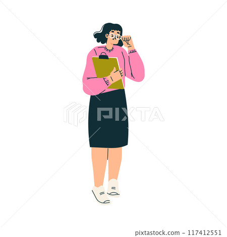 Multitasking Woman Character Doing Multiple Task Stand with Clipboard Vector Illustration 117412551