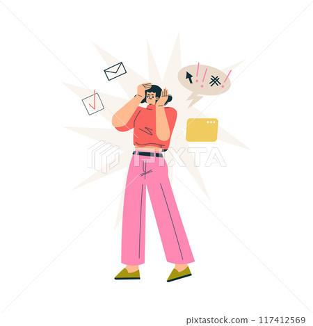 Multitasking Woman Character Doing Multiple Task Vector Illustration 117412569