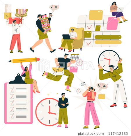 Multitasking People Character Doing Multiple Task Vector Set 117412583