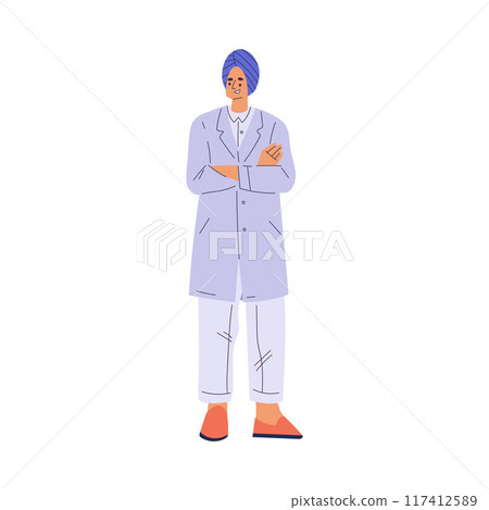 Arabic Doctor Man Character in Turban Working in Hospital Vector Illustration Arabic Doctor Man Character in Turban Working in Hospital Vector Illustration 117412589