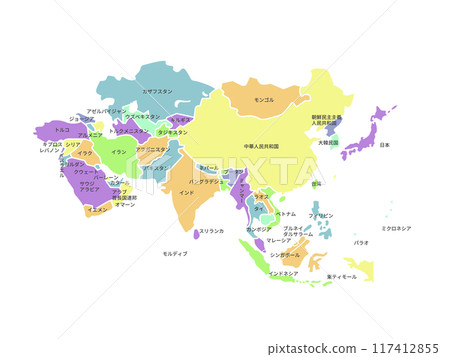 包含亞洲顏色編碼地圖_粉彩_國家名稱 117412855