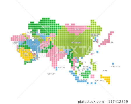 亞洲彩色地圖_像素藝術_包括國家名稱 117412859