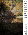 Autumn leaves reflected on the water 117414039